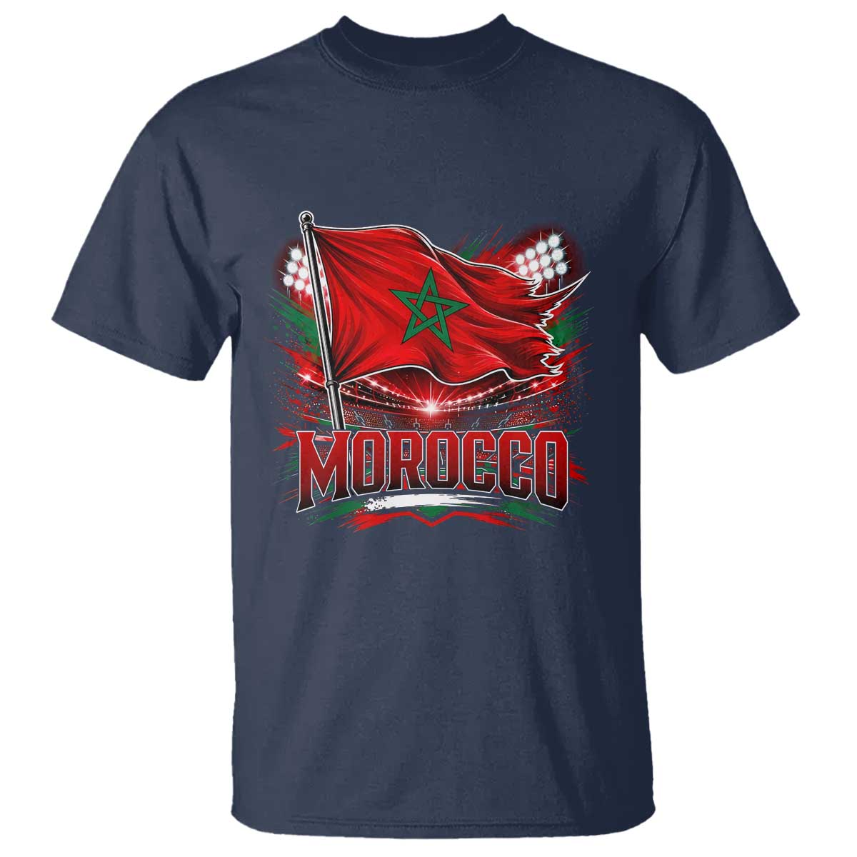 Waving Morocco Flag Stadium Lights T Shirt Patriotic Moroccan Soccer Fans