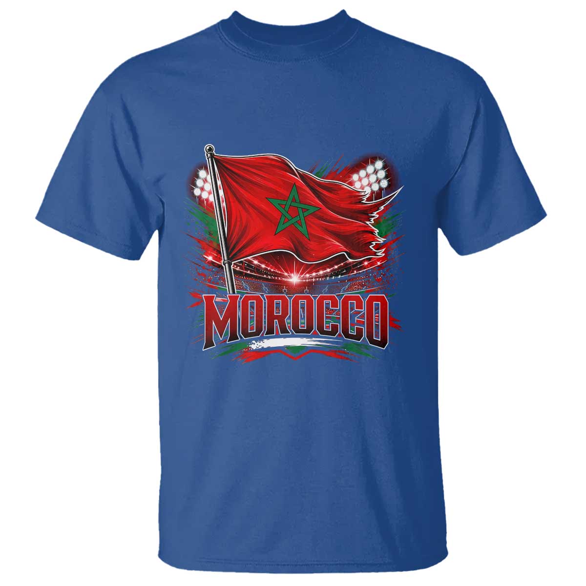 Waving Morocco Flag Stadium Lights T Shirt Patriotic Moroccan Soccer Fans