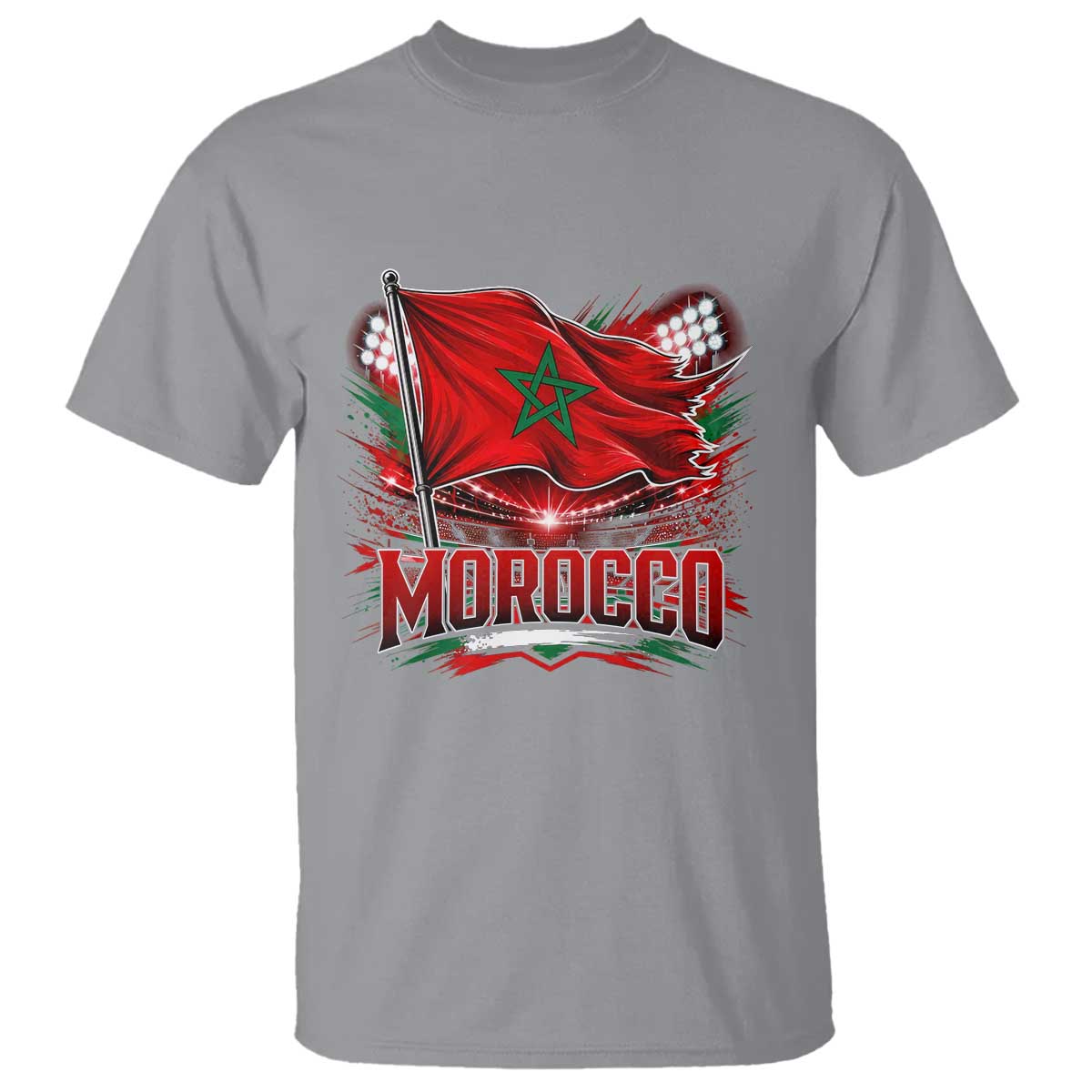 Waving Morocco Flag Stadium Lights T Shirt Patriotic Moroccan Soccer Fans