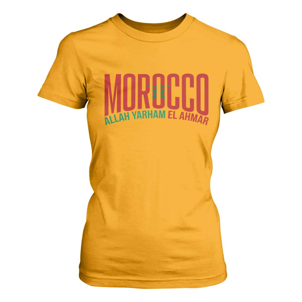 Morocco Flag Pride Allah Yarham El Ahmar T Shirt For Women Moroccan Soccer Football Fans Gift