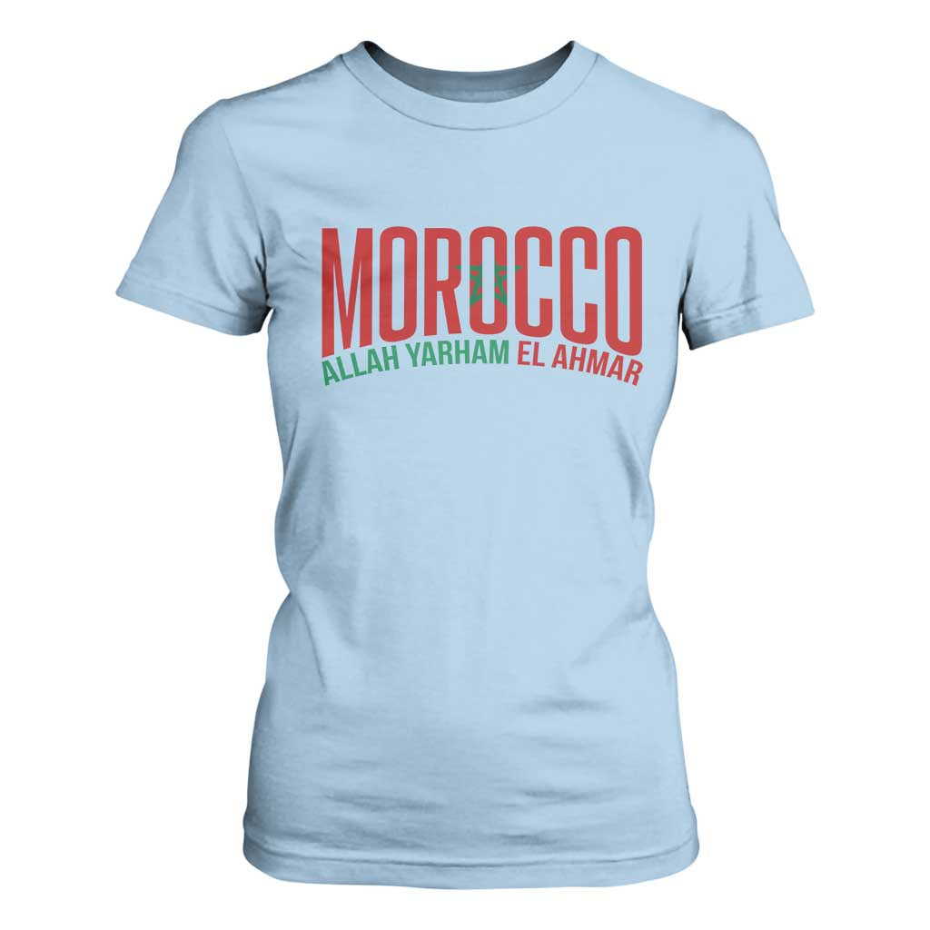 Morocco Flag Pride Allah Yarham El Ahmar T Shirt For Women Moroccan Soccer Football Fans Gift
