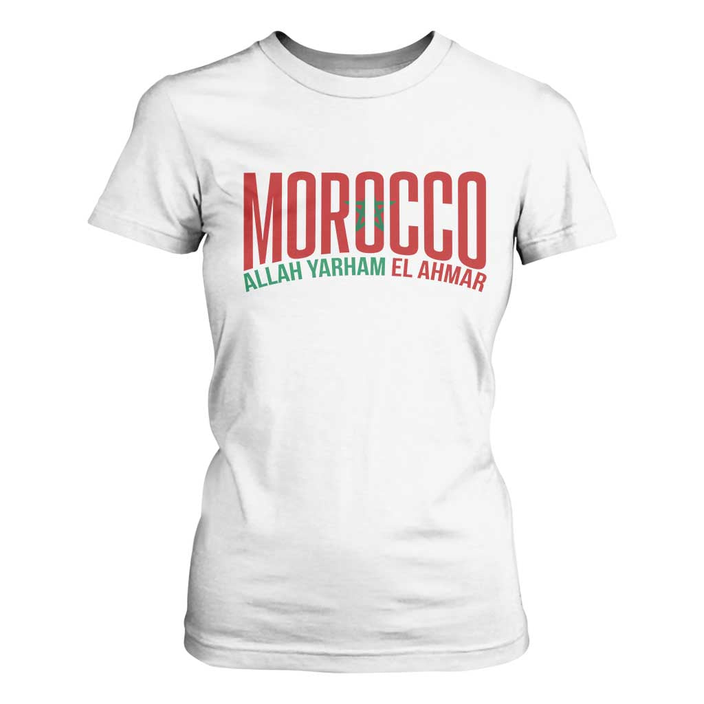 Morocco Flag Pride Allah Yarham El Ahmar T Shirt For Women Moroccan Soccer Football Fans Gift