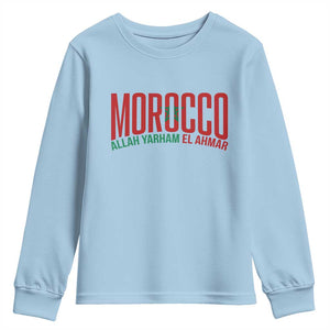 Morocco Flag Pride Allah Yarham El Ahmar Youth Sweatshirt Moroccan Soccer Football Fans Gift