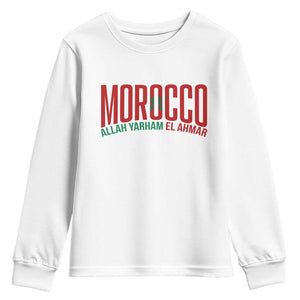 Morocco Flag Pride Allah Yarham El Ahmar Youth Sweatshirt Moroccan Soccer Football Fans Gift