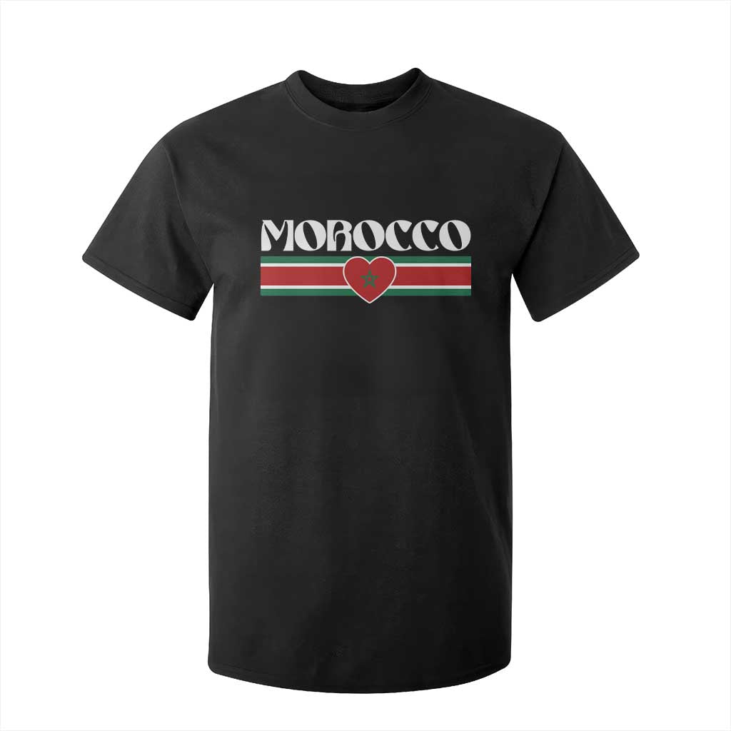 Love Morocco Retro Stripe Graphic T Shirt For Kid Maroc Moroccan Flag Heart