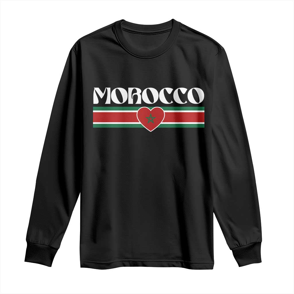 Love Morocco Retro Stripe Graphic Long Sleeve Shirt Maroc Moroccan Flag Heart