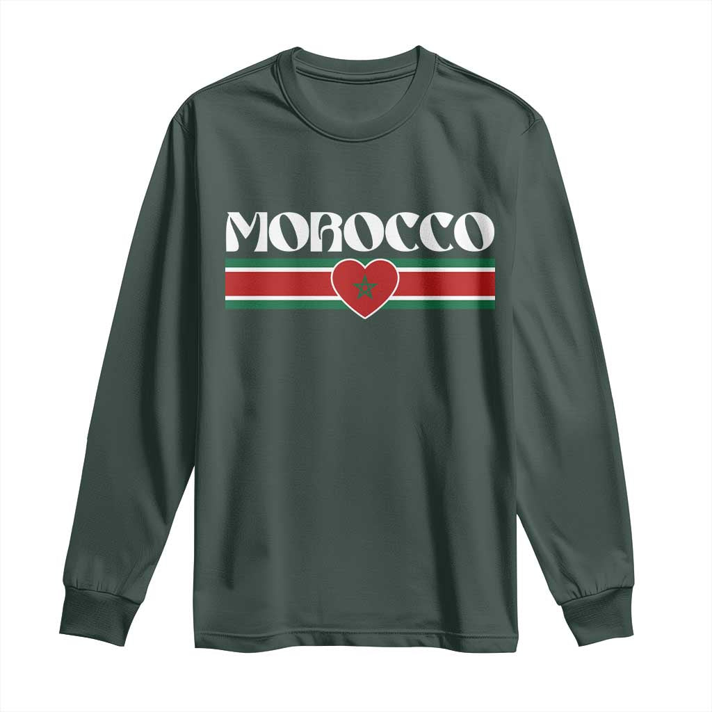 Love Morocco Retro Stripe Graphic Long Sleeve Shirt Maroc Moroccan Flag Heart