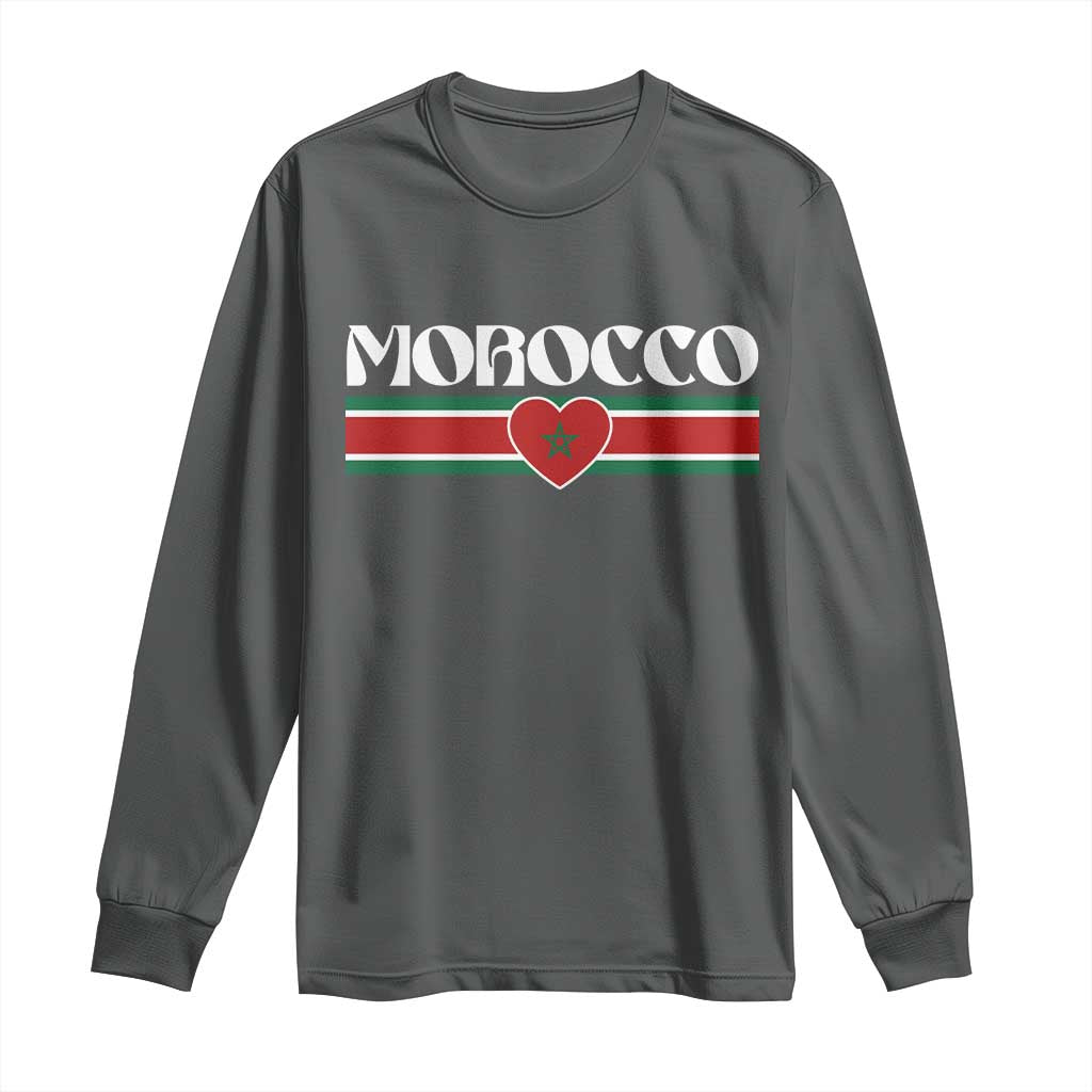 Love Morocco Retro Stripe Graphic Long Sleeve Shirt Maroc Moroccan Flag Heart