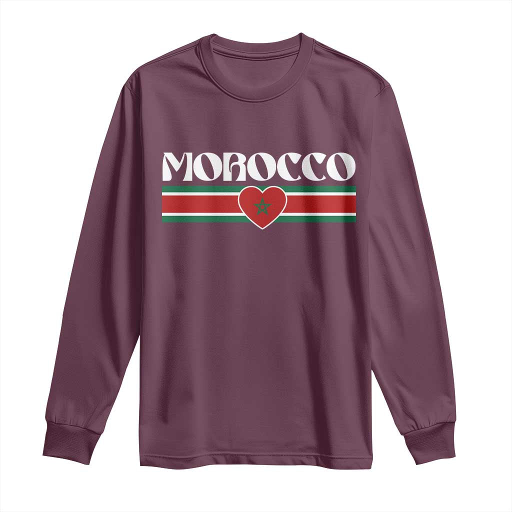 Love Morocco Retro Stripe Graphic Long Sleeve Shirt Maroc Moroccan Flag Heart