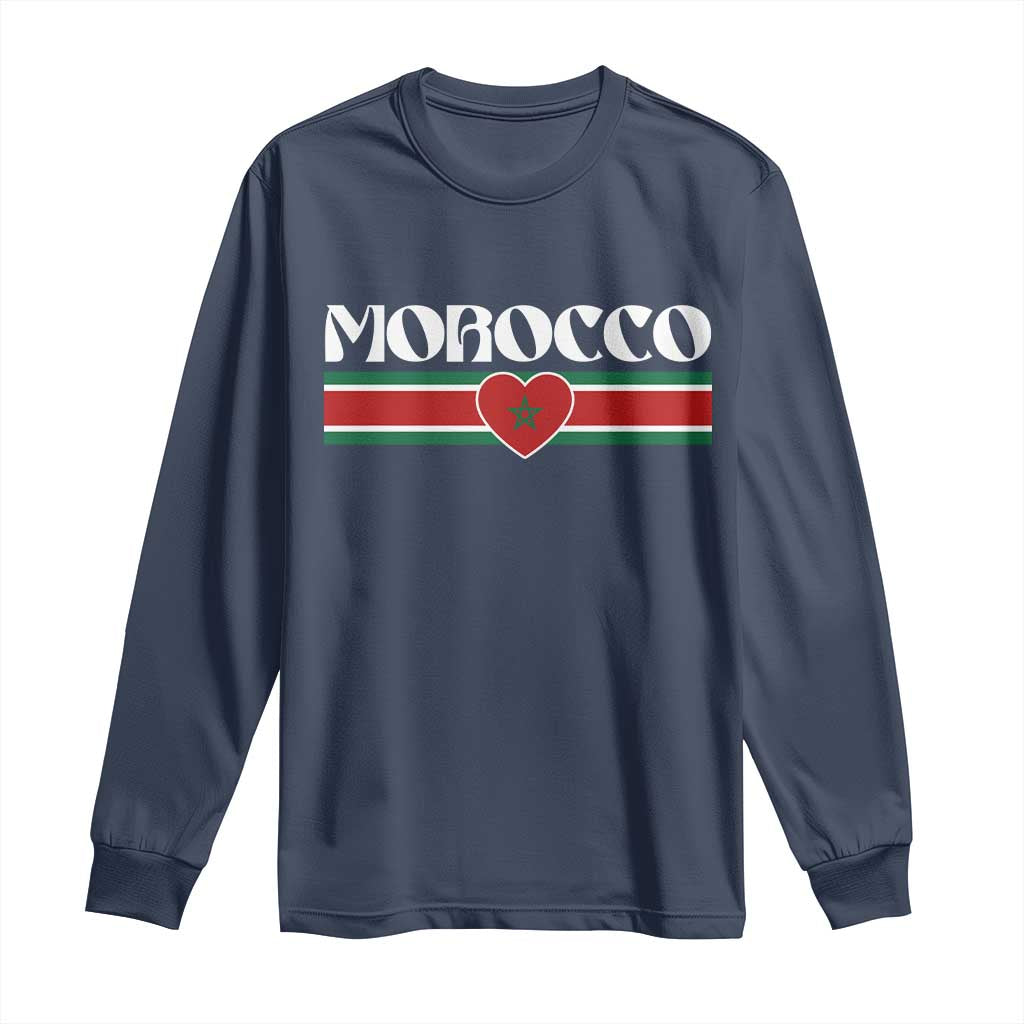 Love Morocco Retro Stripe Graphic Long Sleeve Shirt Maroc Moroccan Flag Heart