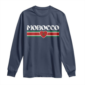 Love Morocco Retro Stripe Graphic Long Sleeve Shirt Maroc Moroccan Flag Heart