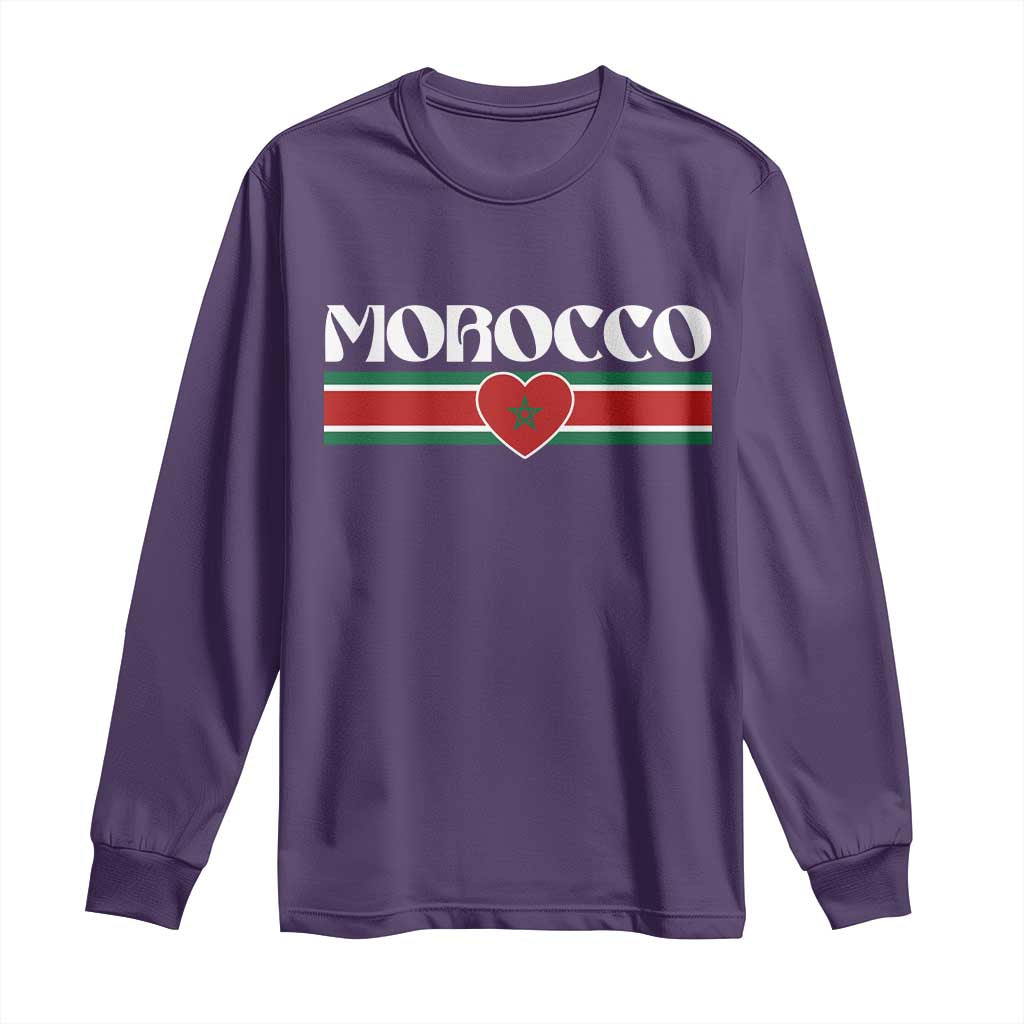 Love Morocco Retro Stripe Graphic Long Sleeve Shirt Maroc Moroccan Flag Heart