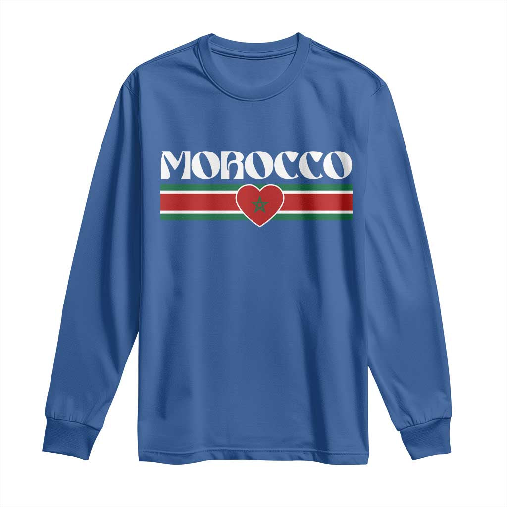 Love Morocco Retro Stripe Graphic Long Sleeve Shirt Maroc Moroccan Flag Heart