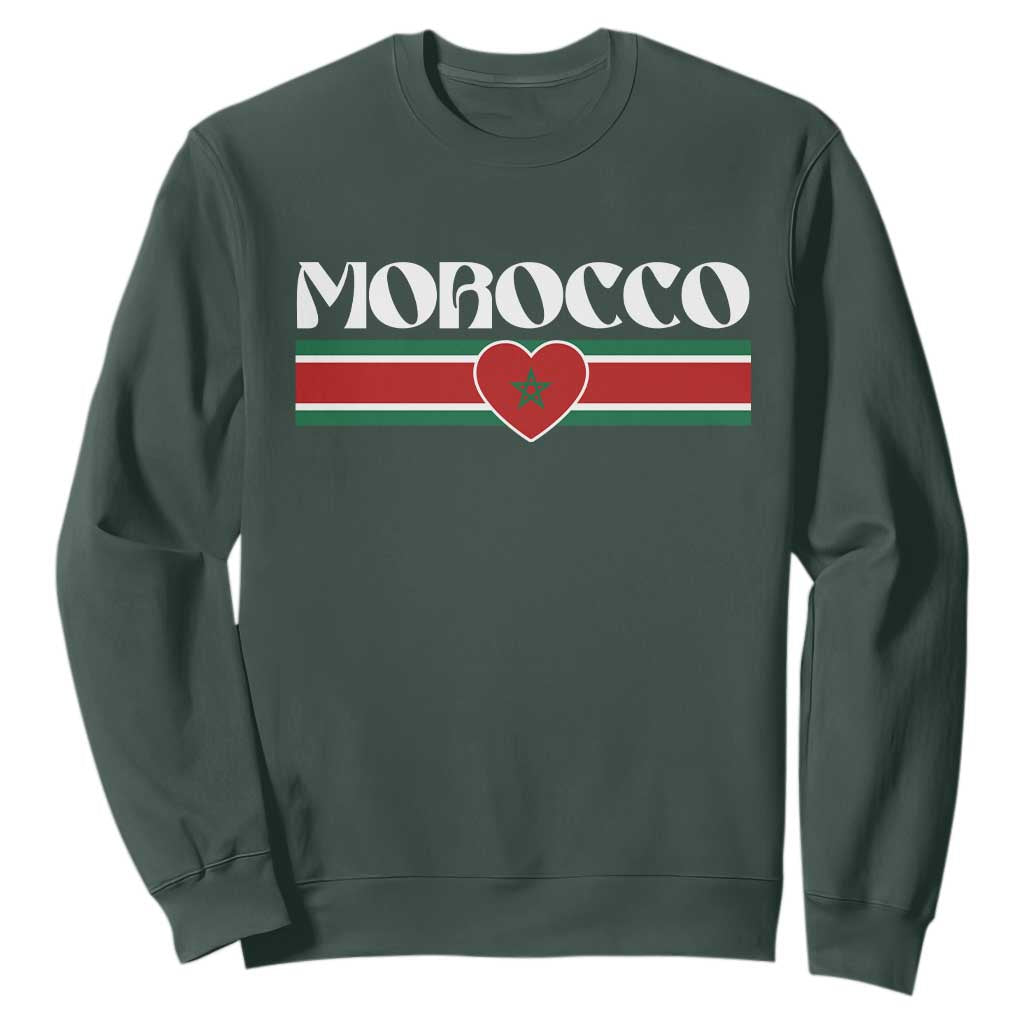 Love Morocco Retro Stripe Graphic Sweatshirt Maroc Moroccan Flag Heart