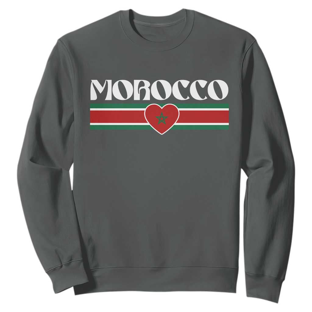 Love Morocco Retro Stripe Graphic Sweatshirt Maroc Moroccan Flag Heart