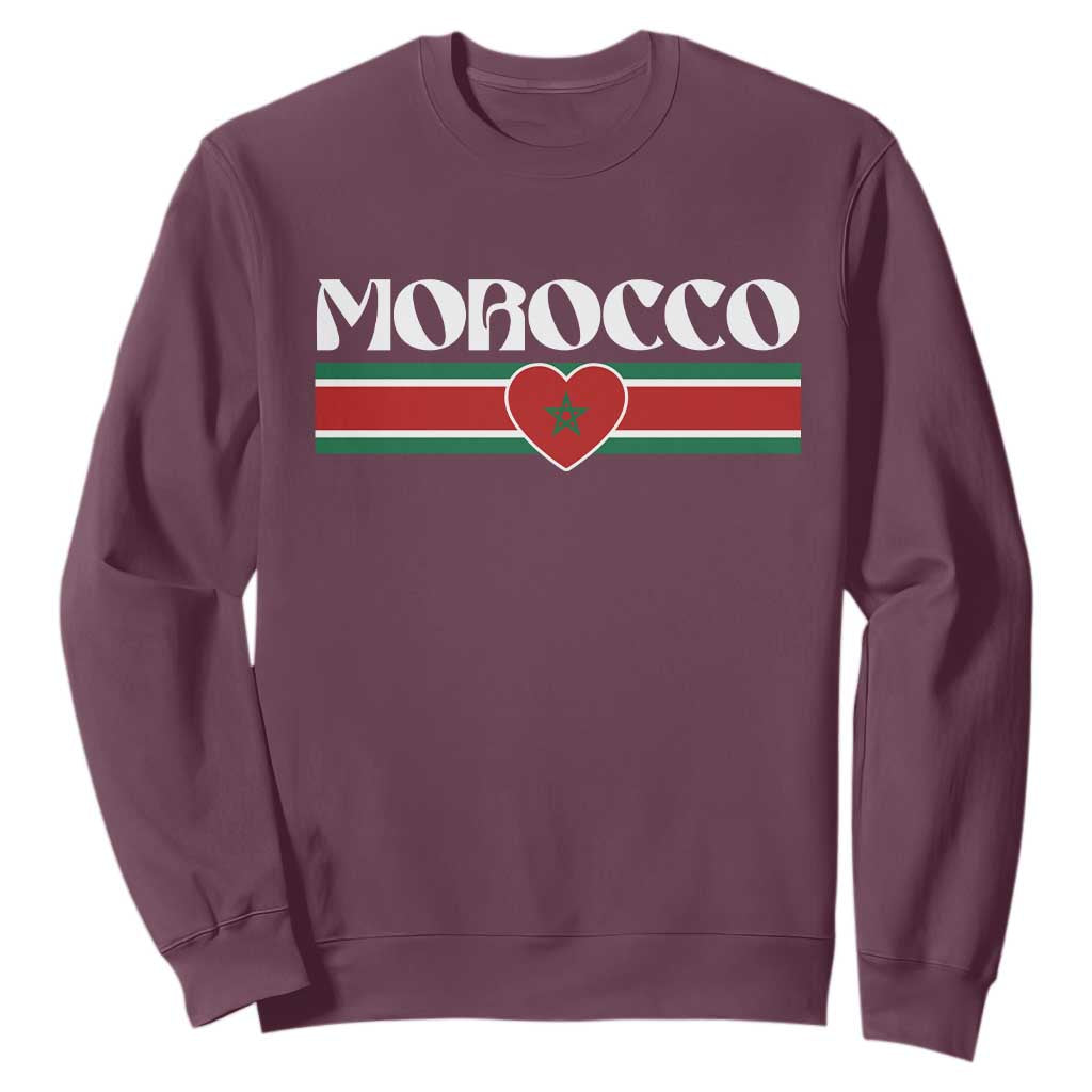 Love Morocco Retro Stripe Graphic Sweatshirt Maroc Moroccan Flag Heart