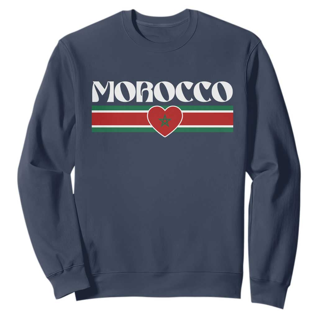 Love Morocco Retro Stripe Graphic Sweatshirt Maroc Moroccan Flag Heart