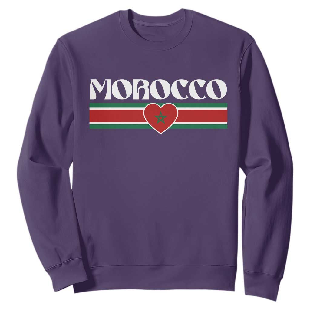 Love Morocco Retro Stripe Graphic Sweatshirt Maroc Moroccan Flag Heart