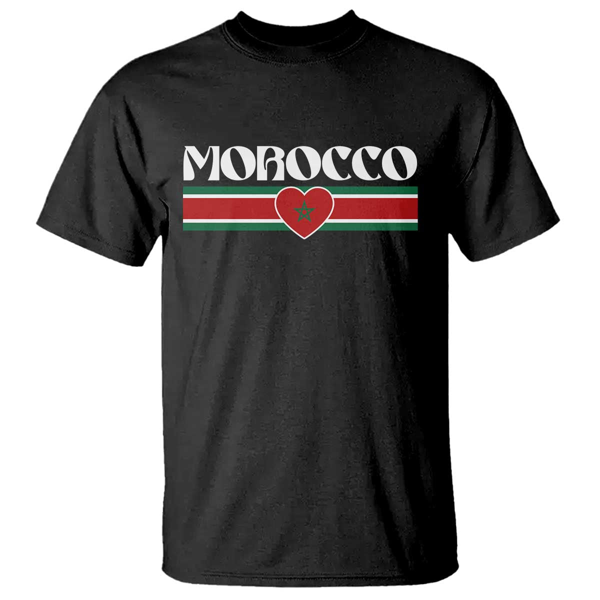 Love Morocco Retro Stripe Graphic T Shirt Maroc Moroccan Flag Heart