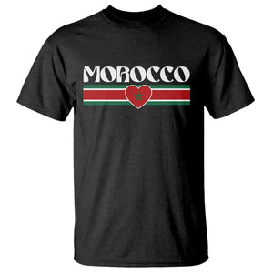 Love Morocco Retro Stripe Graphic T Shirt Maroc Moroccan Flag Heart