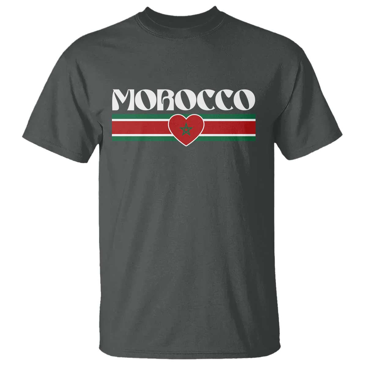 Love Morocco Retro Stripe Graphic T Shirt Maroc Moroccan Flag Heart