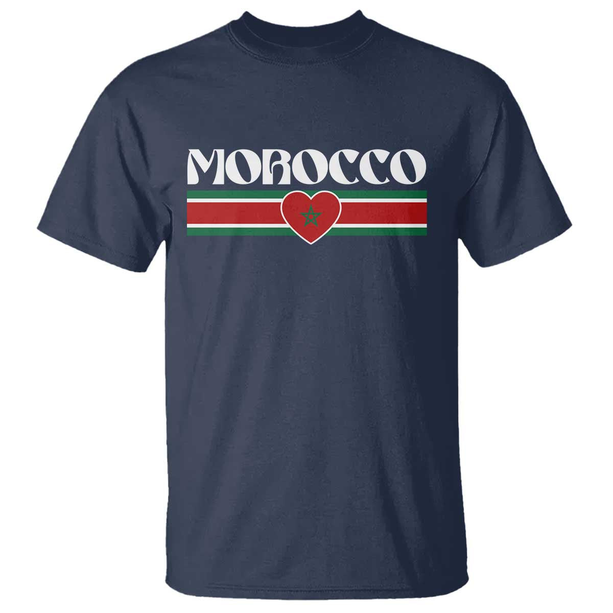 Love Morocco Retro Stripe Graphic T Shirt Maroc Moroccan Flag Heart