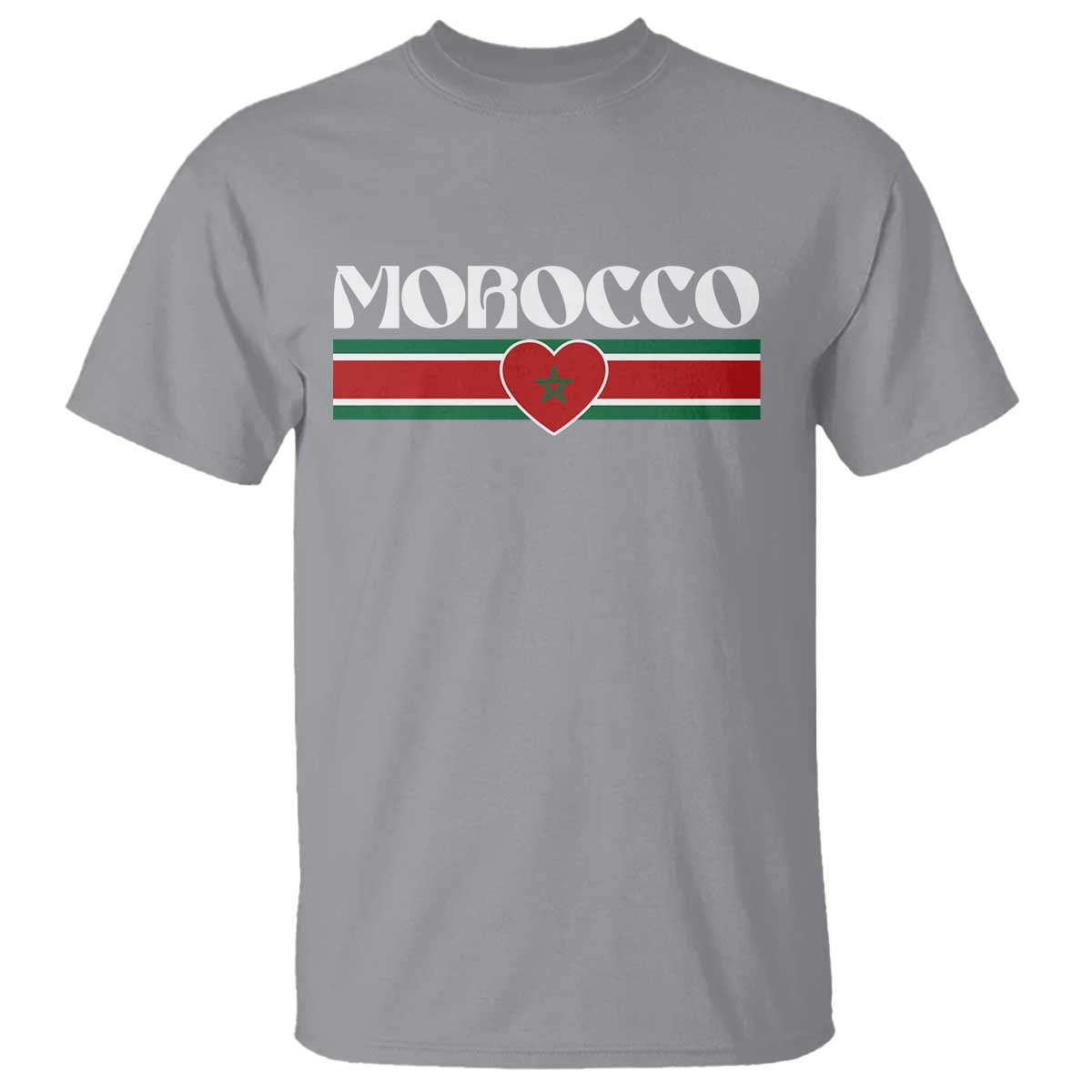 Love Morocco Retro Stripe Graphic T Shirt Maroc Moroccan Flag Heart