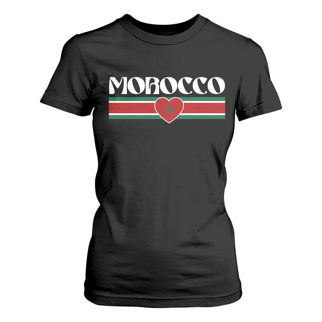 Love Morocco Retro Stripe Graphic T Shirt For Women Maroc Moroccan Flag Heart