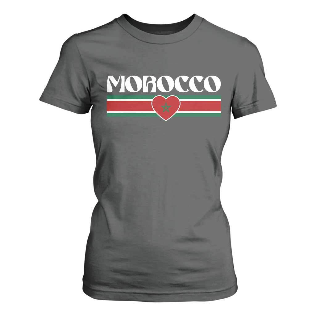 Love Morocco Retro Stripe Graphic T Shirt For Women Maroc Moroccan Flag Heart