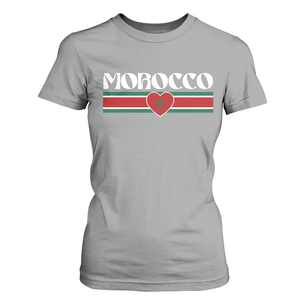Love Morocco Retro Stripe Graphic T Shirt For Women Maroc Moroccan Flag Heart