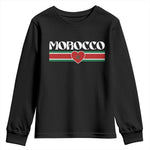 Love Morocco Retro Stripe Graphic Youth Sweatshirt Maroc Moroccan Flag Heart