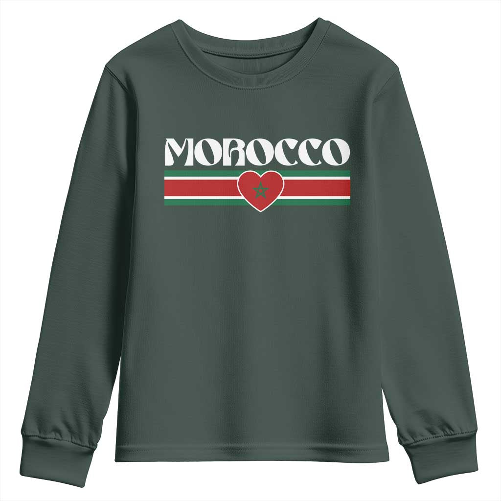 Love Morocco Retro Stripe Graphic Youth Sweatshirt Maroc Moroccan Flag Heart