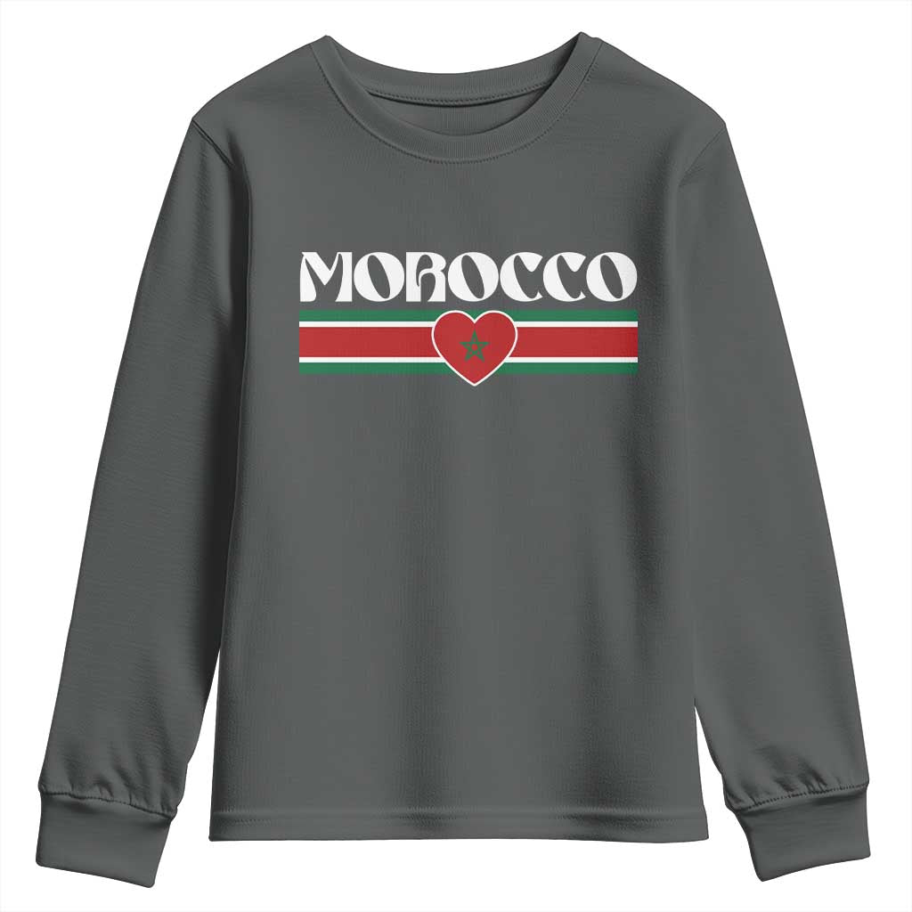 Love Morocco Retro Stripe Graphic Youth Sweatshirt Maroc Moroccan Flag Heart