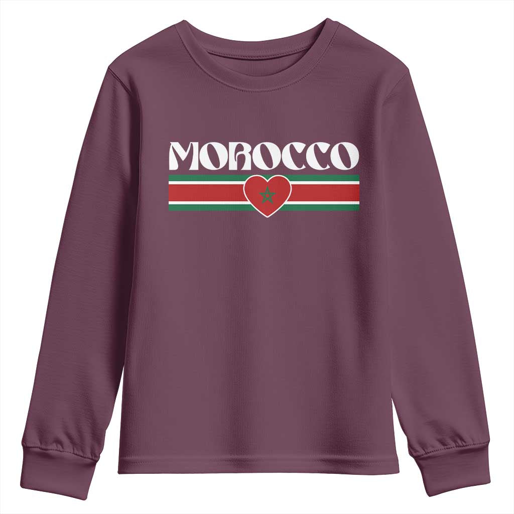 Love Morocco Retro Stripe Graphic Youth Sweatshirt Maroc Moroccan Flag Heart