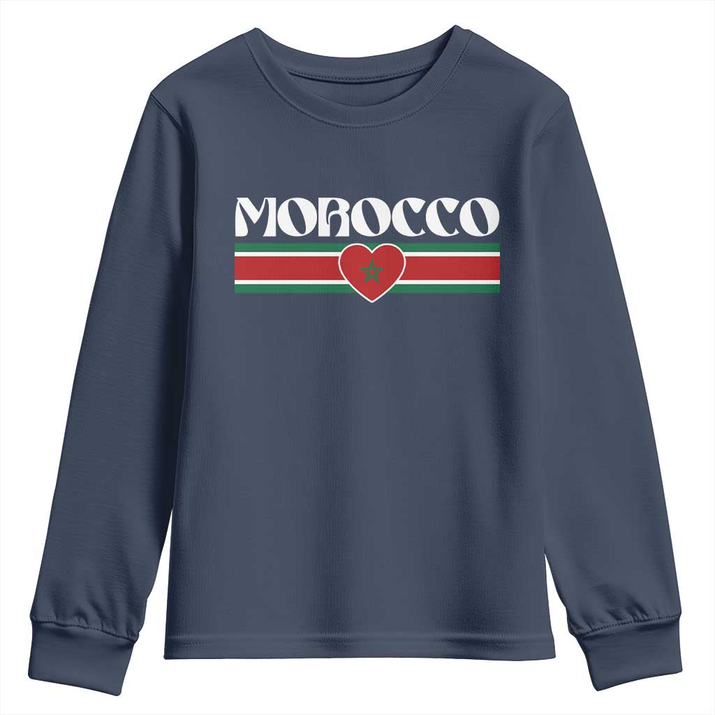 Love Morocco Retro Stripe Graphic Youth Sweatshirt Maroc Moroccan Flag Heart