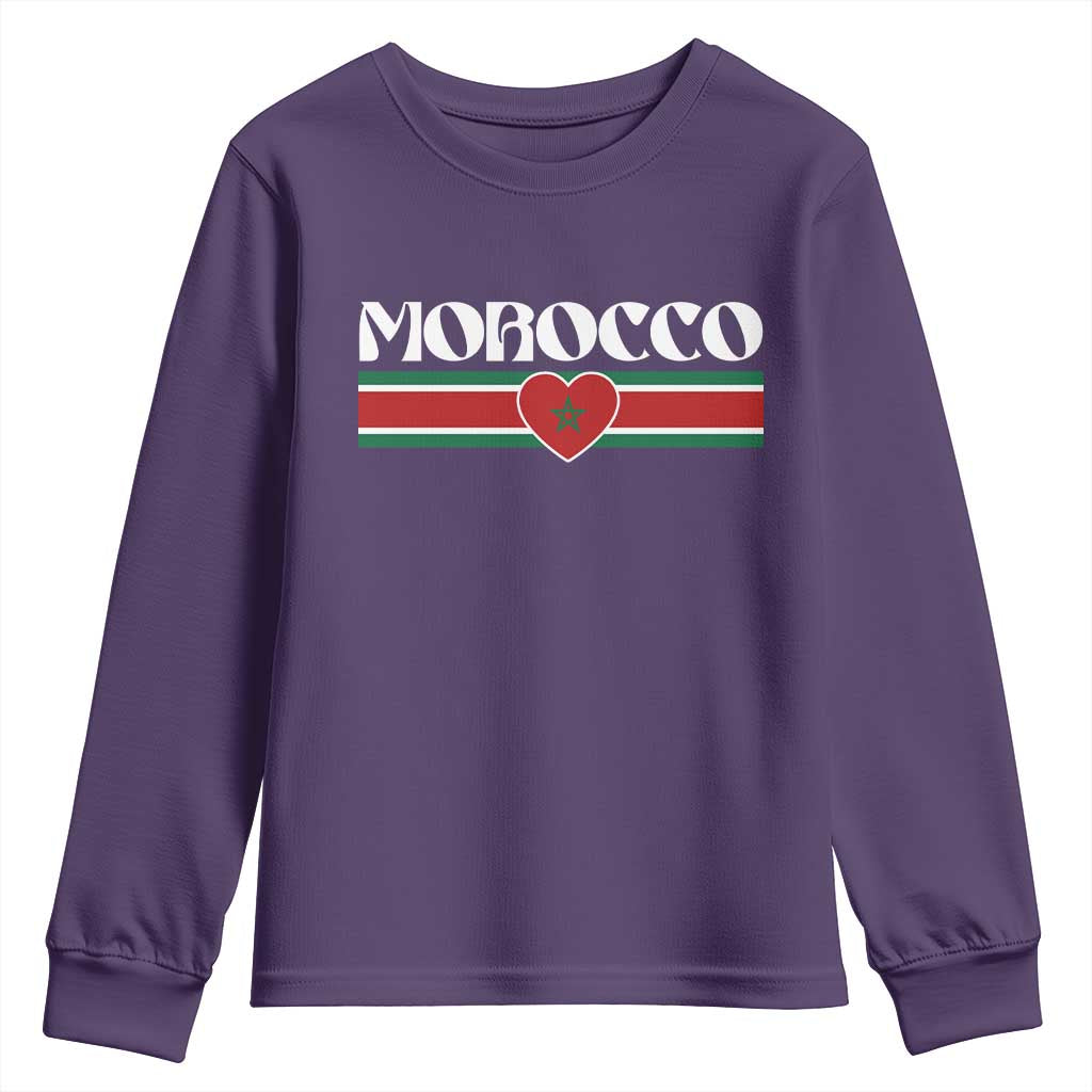 Love Morocco Retro Stripe Graphic Youth Sweatshirt Maroc Moroccan Flag Heart