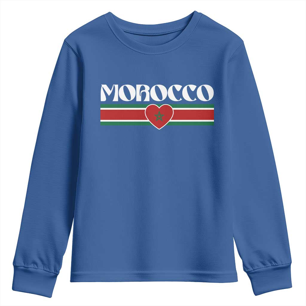 Love Morocco Retro Stripe Graphic Youth Sweatshirt Maroc Moroccan Flag Heart