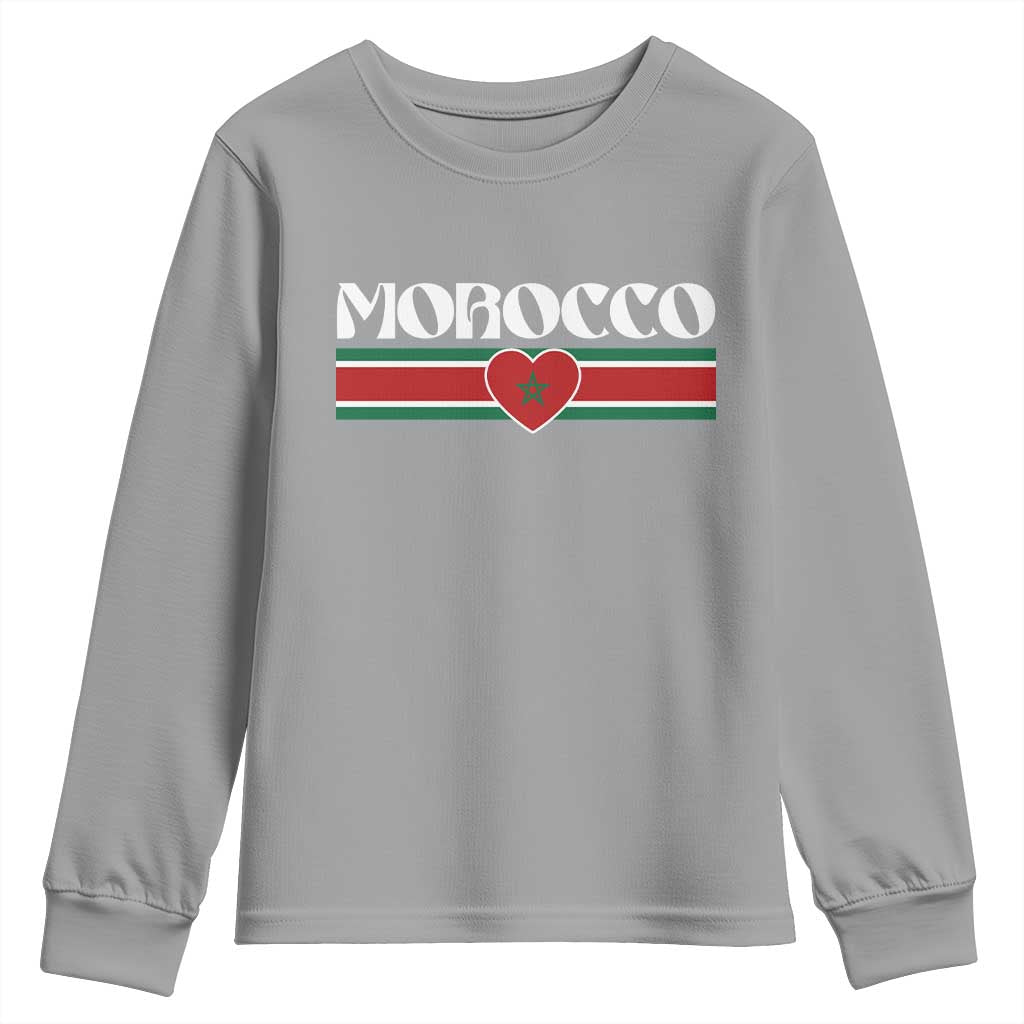 Love Morocco Retro Stripe Graphic Youth Sweatshirt Maroc Moroccan Flag Heart