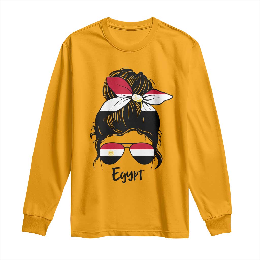 Egyptian Flag Messy Bun Girl Long Sleeve Shirt Patriotic Egypt Women