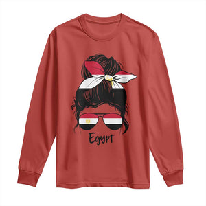 Egyptian Flag Messy Bun Girl Long Sleeve Shirt Patriotic Egypt Women