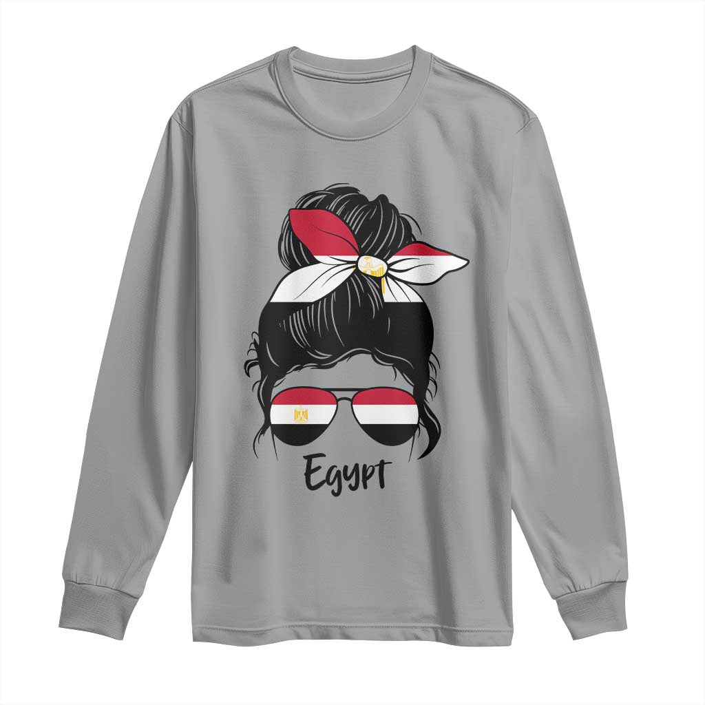 Egyptian Flag Messy Bun Girl Long Sleeve Shirt Patriotic Egypt Women