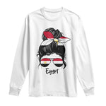 Egyptian Flag Messy Bun Girl Long Sleeve Shirt Patriotic Egypt Women