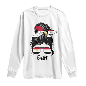 Egyptian Flag Messy Bun Girl Long Sleeve Shirt Patriotic Egypt Women