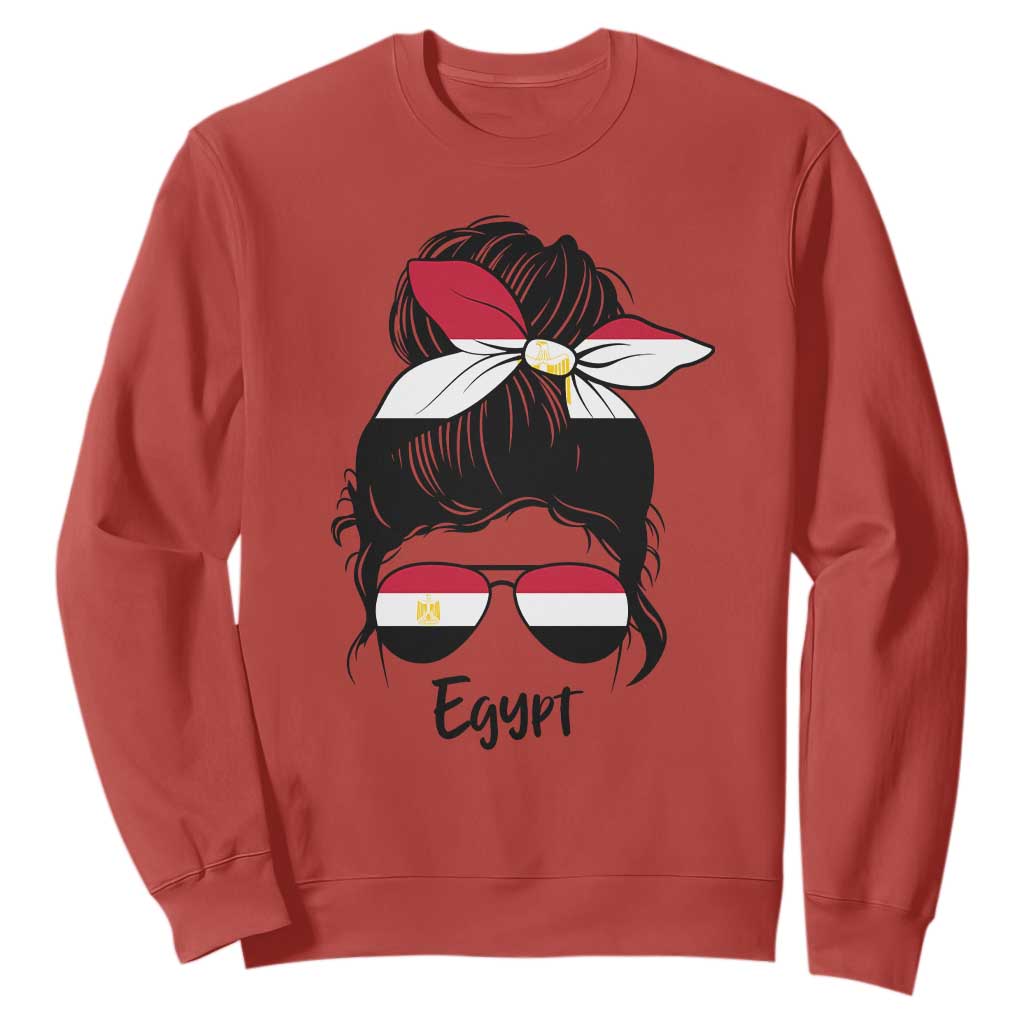 Egyptian Flag Messy Bun Girl Sweatshirt Patriotic Egypt Women