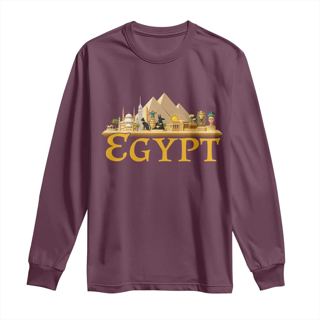 Ancient Egypt Pyramids Sphinx Graphic Long Sleeve Shirt Vintage Egypt Anubis History Buff Travel Souvenir