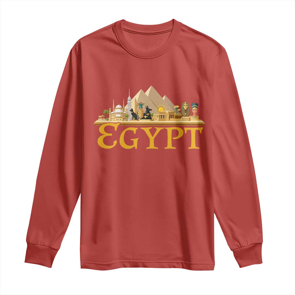 Ancient Egypt Pyramids Sphinx Graphic Long Sleeve Shirt Vintage Egypt Anubis History Buff Travel Souvenir