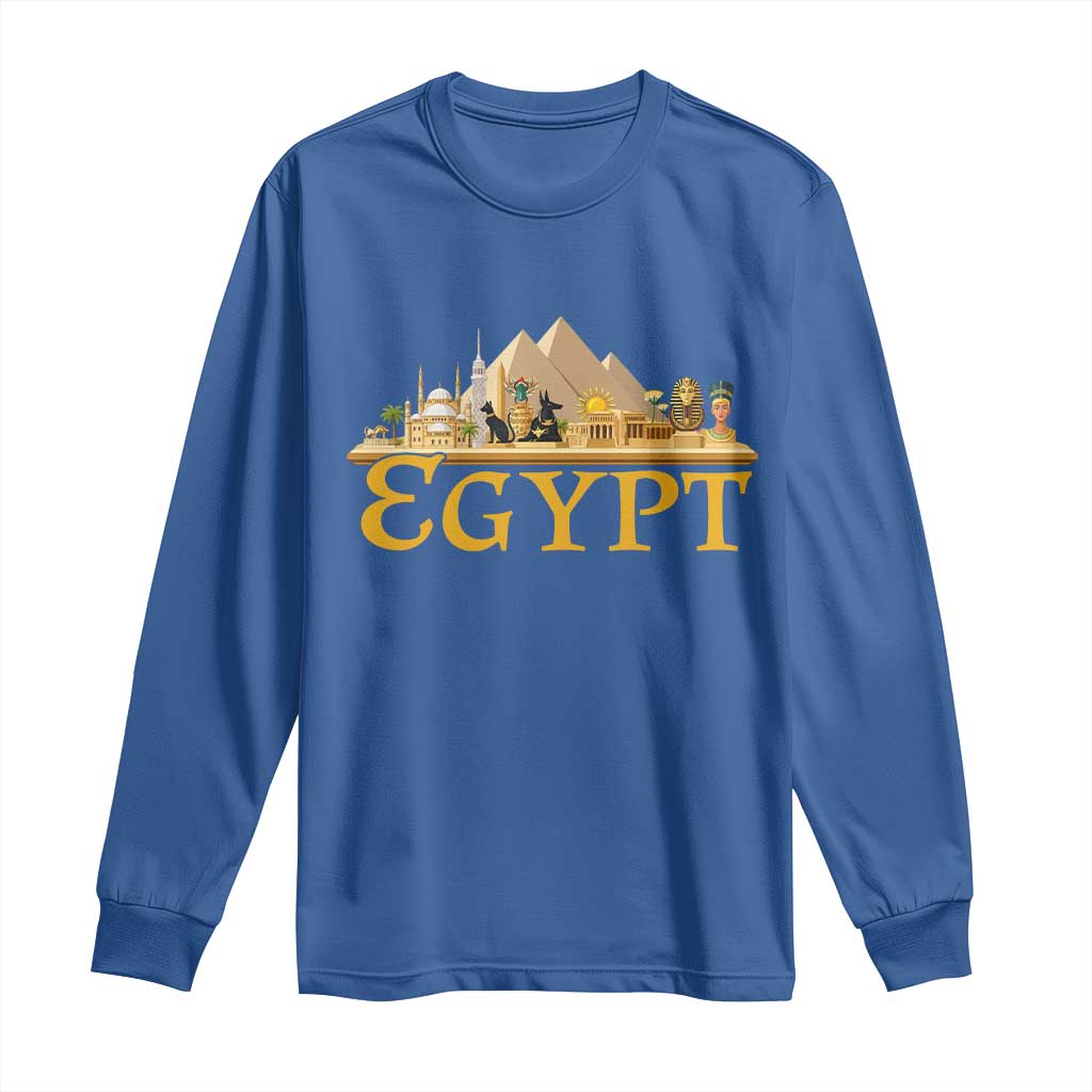 Ancient Egypt Pyramids Sphinx Graphic Long Sleeve Shirt Vintage Egypt Anubis History Buff Travel Souvenir