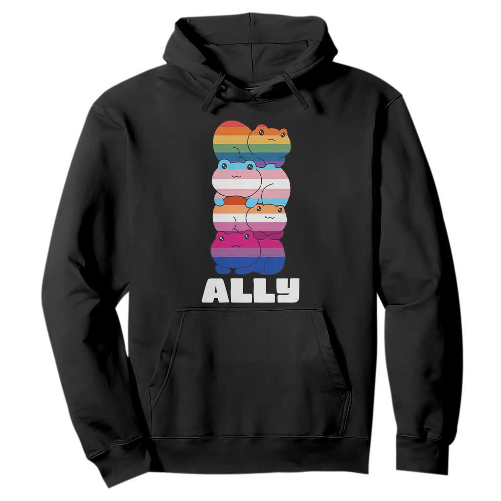Colorful LGBTQ+ Ally Frogs Stack Hoodie Kawaii Gay Pride Support