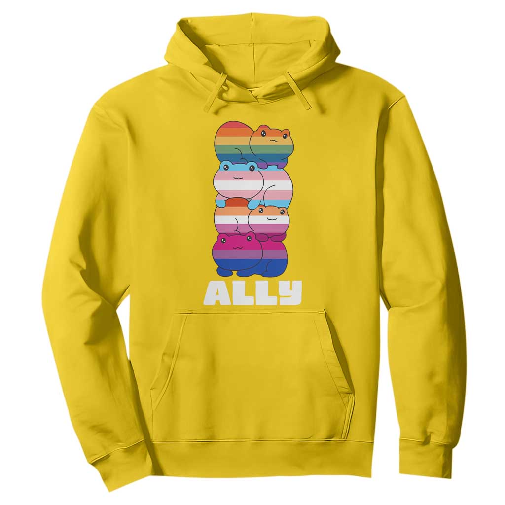 Colorful LGBTQ+ Ally Frogs Stack Hoodie Kawaii Gay Pride Support