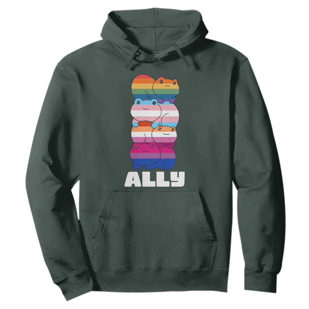 Colorful LGBTQ+ Ally Frogs Stack Hoodie Kawaii Gay Pride Support